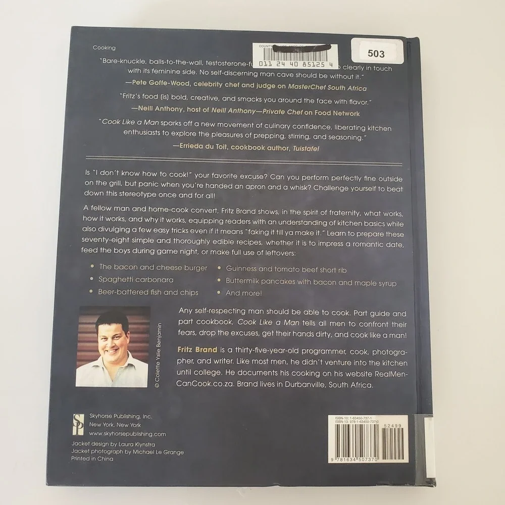 Cook Like a Man Fritz Brand Hardcover Cookbook 78 Recipes Kitchen Basics 2017